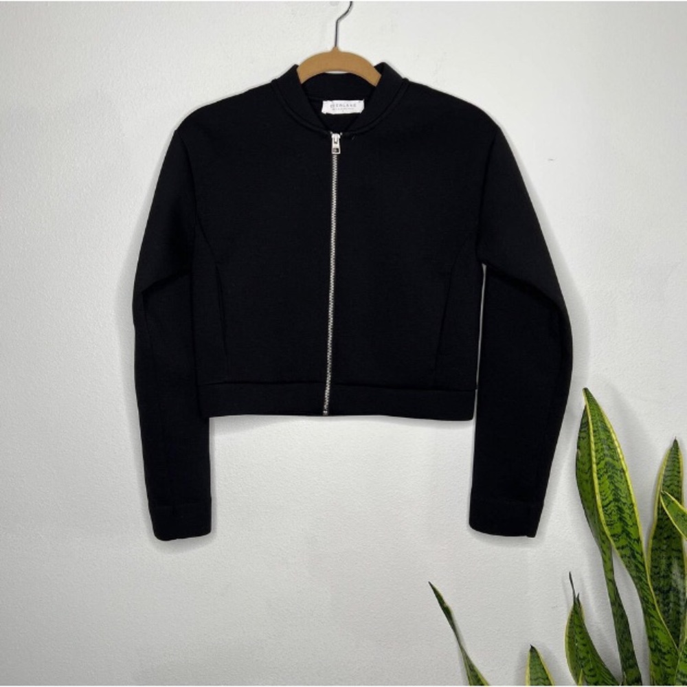 Everlane Street Fleece Black Bomber Scuba Zip Up Crop Jacket Size S